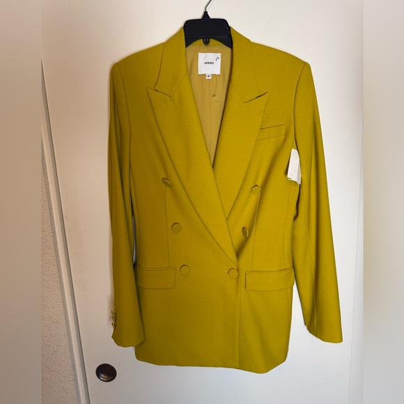 $750 AKNVAS HAUSER Double breasted mustard fitted blazer size 4 luxury - Picture 3 of 9